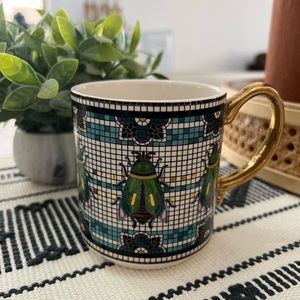 Anthropology Art Deco Botanical Garden Tile Beetle Mug  Handpainted and decaled
